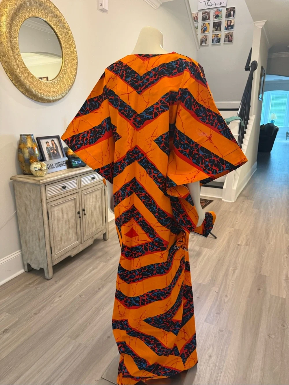Vibrant Orange African Print Ankara Maxi Dress